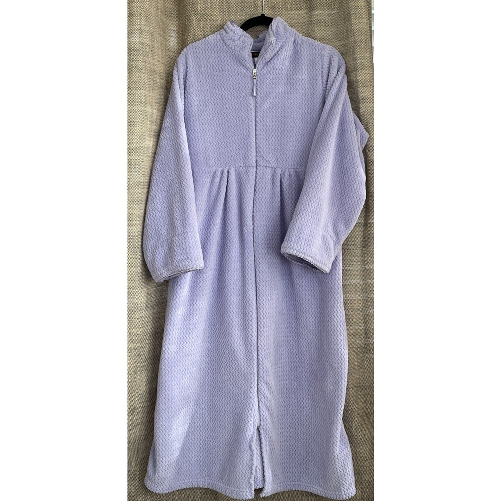 Stan Herman Lavendar Fleece Plush Robe Housecoat Long Zip SZ L - Picture 5 of 7